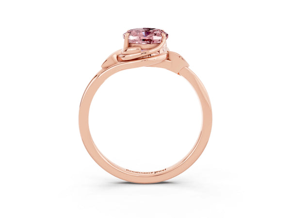 Rose gold Oval Cut Morganite Solitaire Ring with Twist Band and Four-Prong Setting