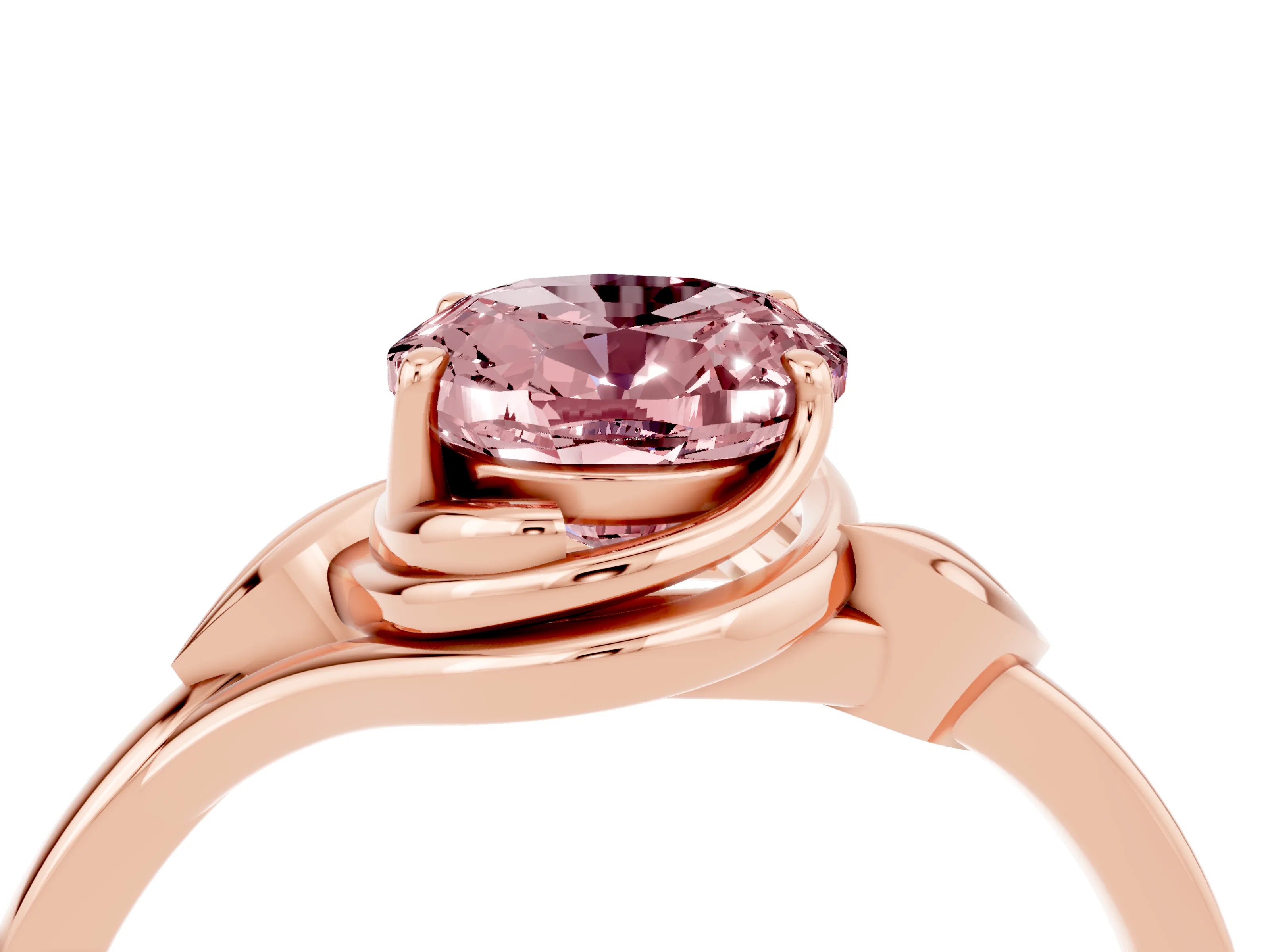 Rose gold Oval Cut Morganite Solitaire Ring with Twist Band and Four-Prong Setting_28