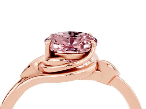 Rose gold Oval Cut Morganite Solitaire Ring with Twist Band and Four-Prong Setting_28