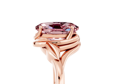 Rose gold Oval Cut Morganite Solitaire Ring with Twist Band and Four-Prong Setting_29