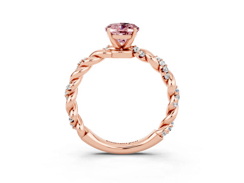Rose gold Oval Cut Morganite Solitaire Ring with Twisted Band and Pavé Accents_3