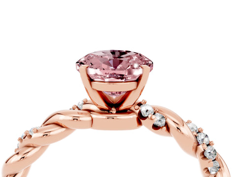 Rose gold Oval Cut Morganite Solitaire Ring with Twisted Band and Pavé Accents_4