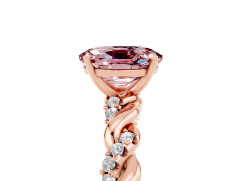 Rose gold Oval Cut Morganite Solitaire Ring with Twisted Band and Pavé Accents_5