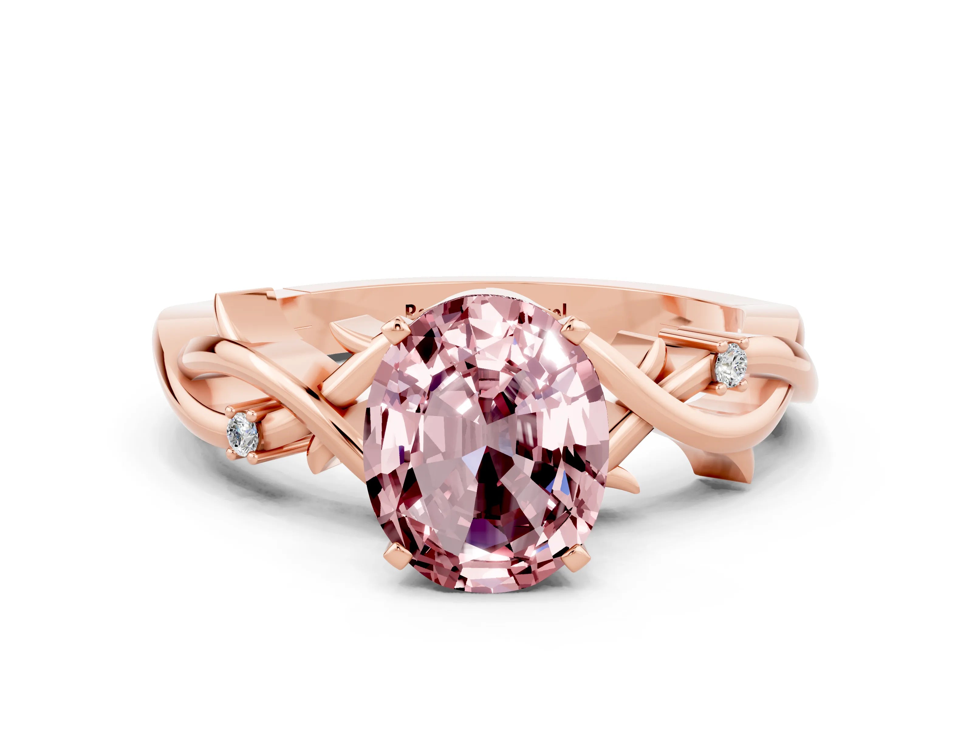 Rose gold Oval Cut Morganite Solitaire Ring with Twisted Band and Prong Setting