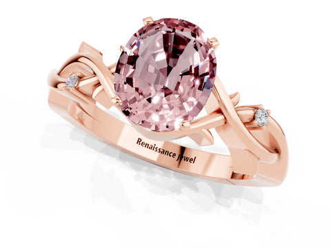 Rose gold Oval Cut Morganite Solitaire Ring with Twisted Band and Prong Setting_1