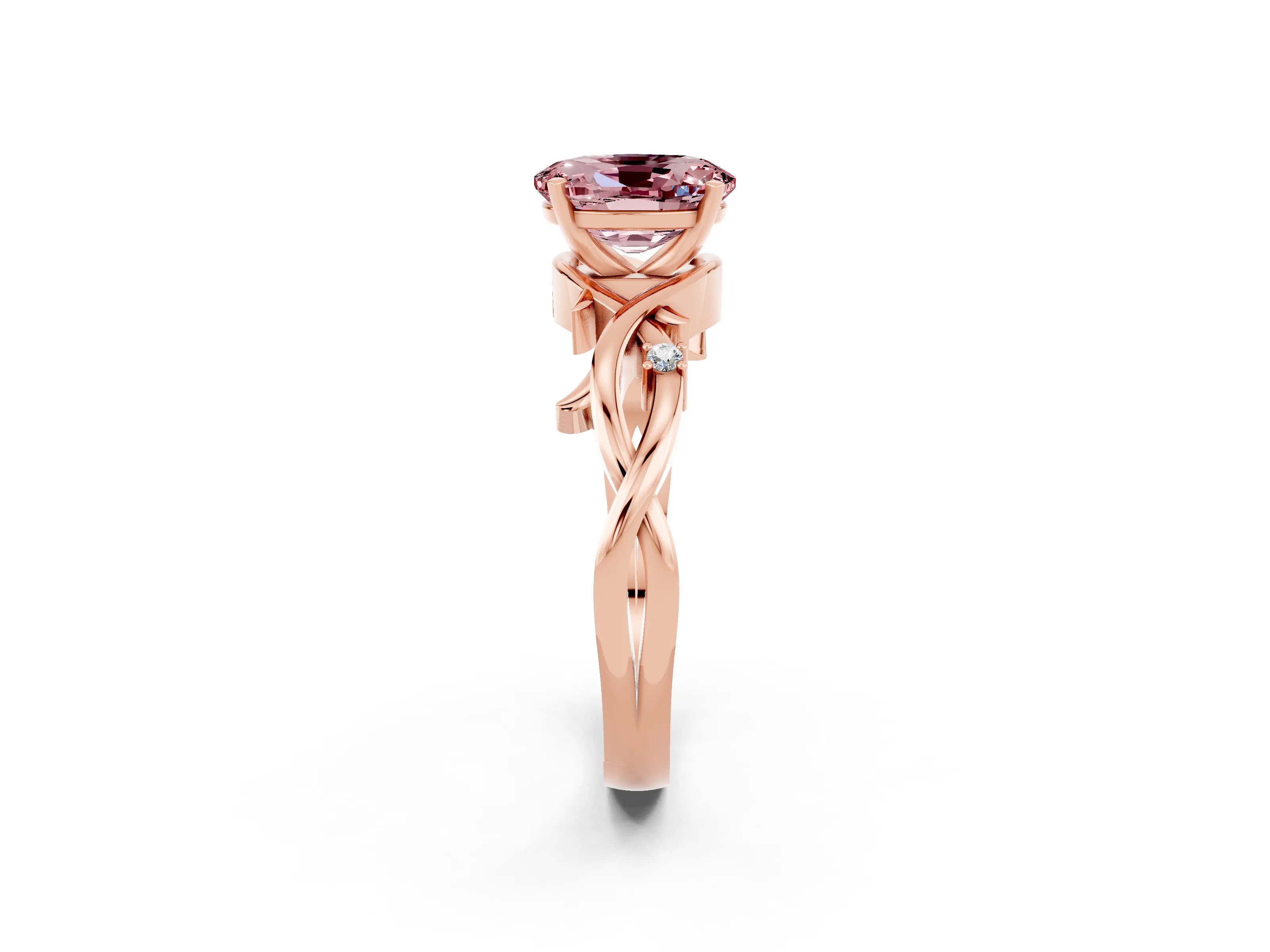 Rose gold Oval Cut Morganite Solitaire Ring with Twisted Band and Prong Setting_2