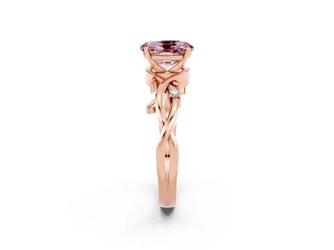 Rose gold Oval Cut Morganite Solitaire Ring with Twisted Band and Prong Setting_2