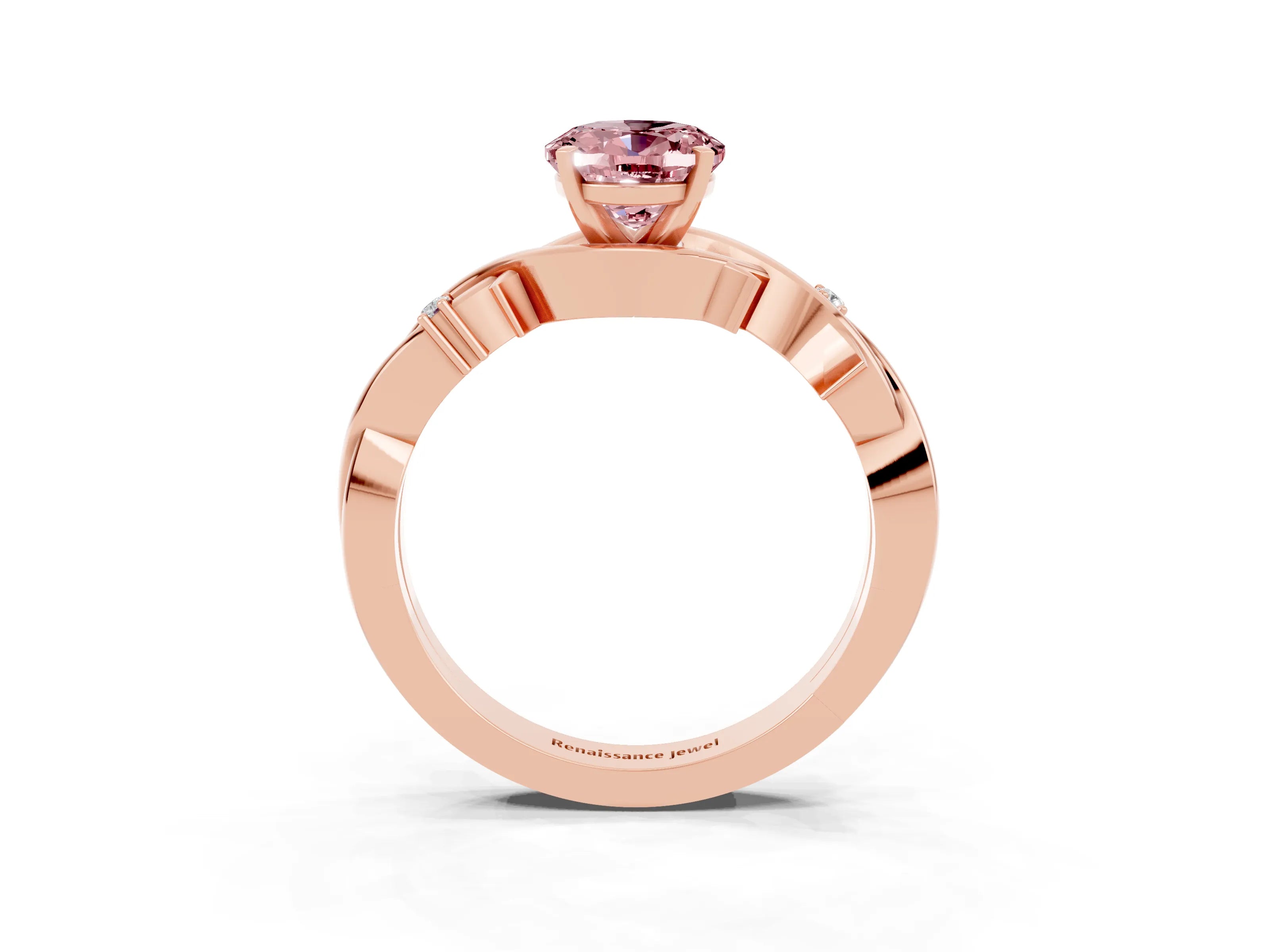 Rose gold Oval Cut Morganite Solitaire Ring with Twisted Band and Prong Setting_3