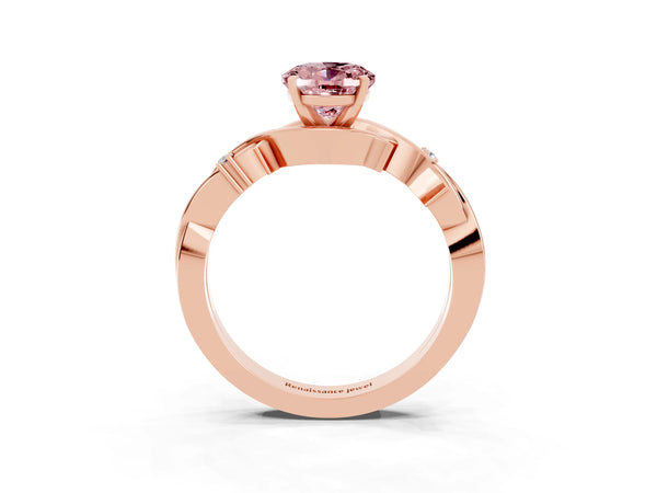 Rose gold Oval Cut Morganite Solitaire Ring with Twisted Band and Prong Setting