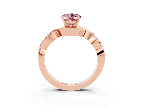 Rose gold Oval Cut Morganite Solitaire Ring with Twisted Band and Prong Setting_3