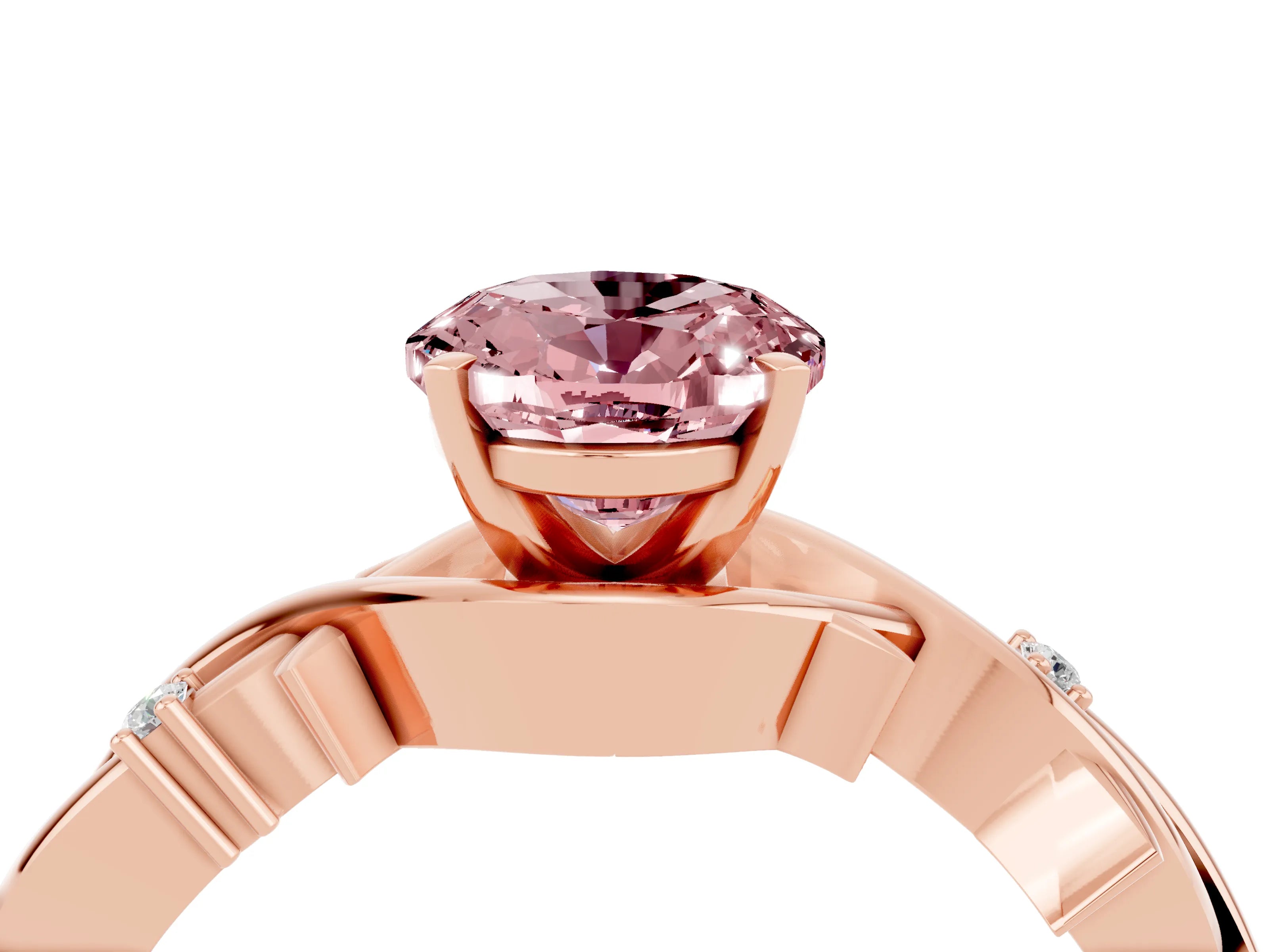 Rose gold Oval Cut Morganite Solitaire Ring with Twisted Band and Prong Setting_4