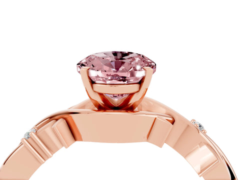Rose gold Oval Cut Morganite Solitaire Ring with Twisted Band and Prong Setting_4