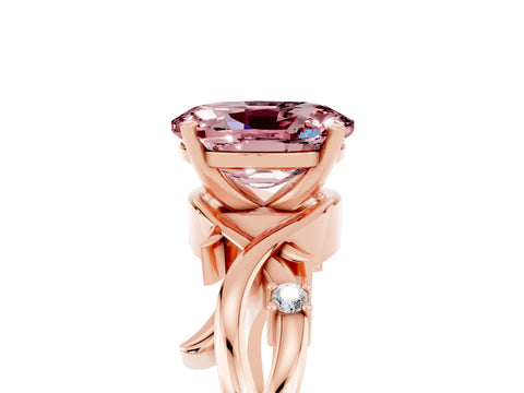 Rose gold Oval Cut Morganite Solitaire Ring with Twisted Band and Prong Setting_5
