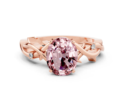 Rose gold Oval Cut Morganite Solitaire Ring with Twisted Band and Prong Setting