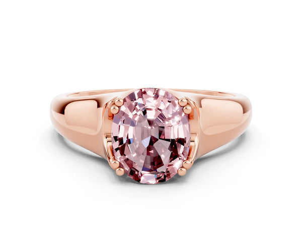Rose gold Oval Cut Morganite Solitaire Ring with Wide Band and Prong Setting