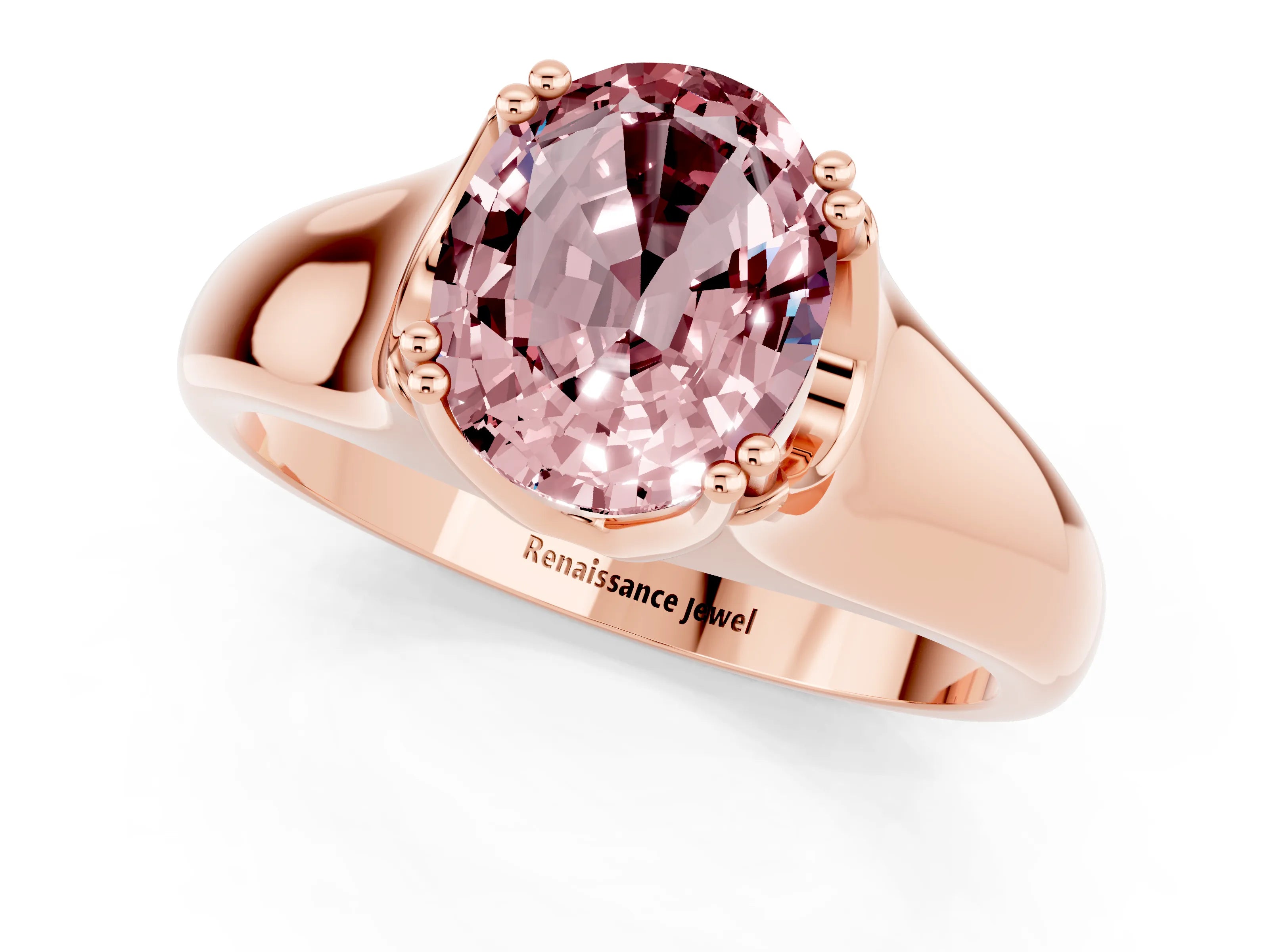 Rose gold Oval Cut Morganite Solitaire Ring with Wide Band and Prong Setting_1