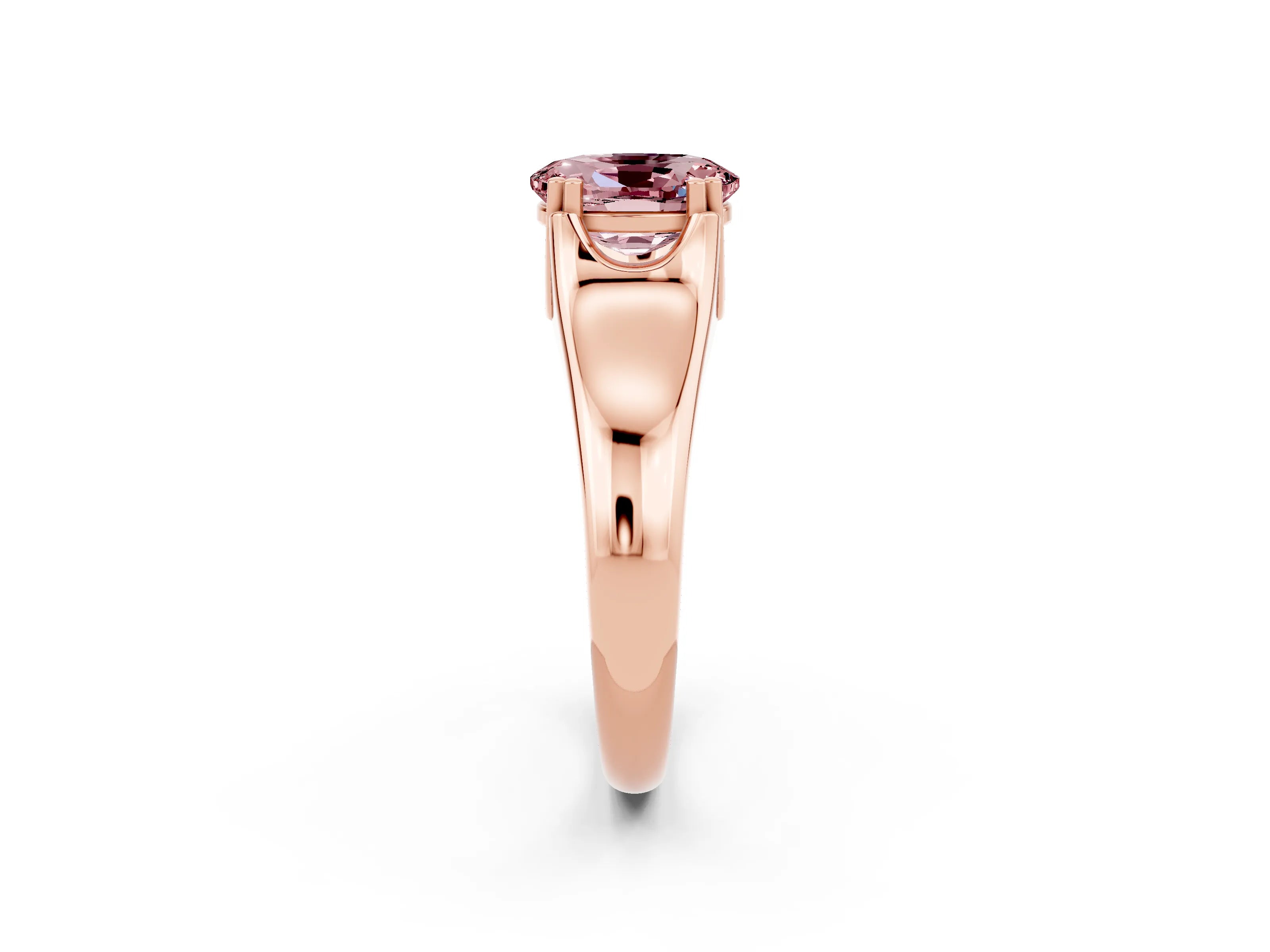 Rose gold Oval Cut Morganite Solitaire Ring with Wide Band and Prong Setting_2