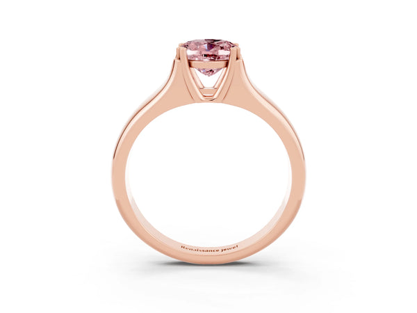 Rose gold Oval Cut Morganite Solitaire Ring with Wide Band and Prong Setting