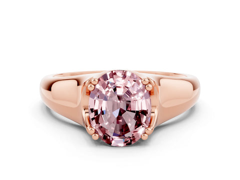 Rose gold Oval Cut Morganite Solitaire Ring with Wide Band and Prong Setting