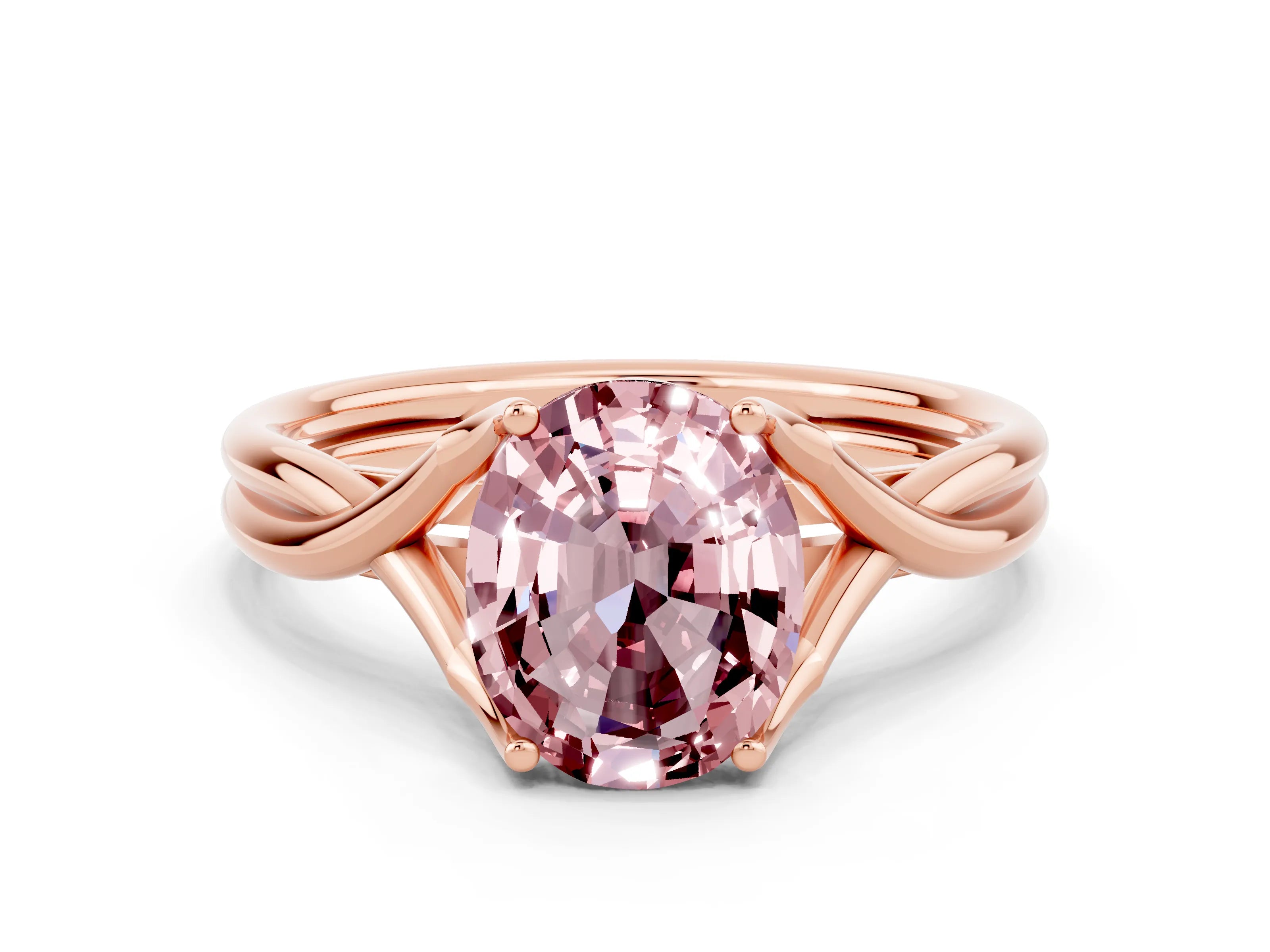 Rose gold Oval Cut Morganite Solitaire Twist Band Prong Setting Ring_51