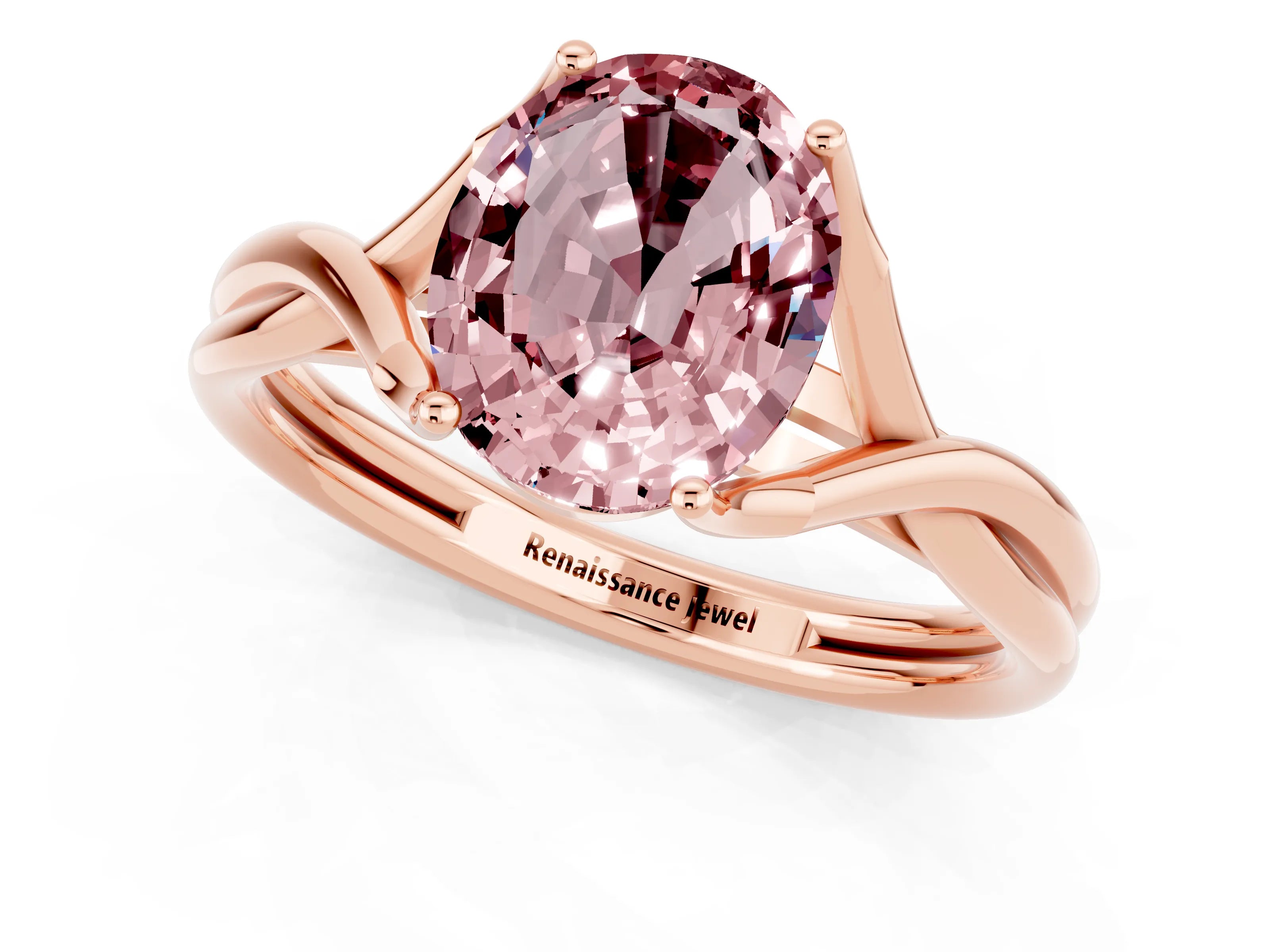 Rose gold Oval Cut Morganite Solitaire Twist Band Prong Setting Ring_52
