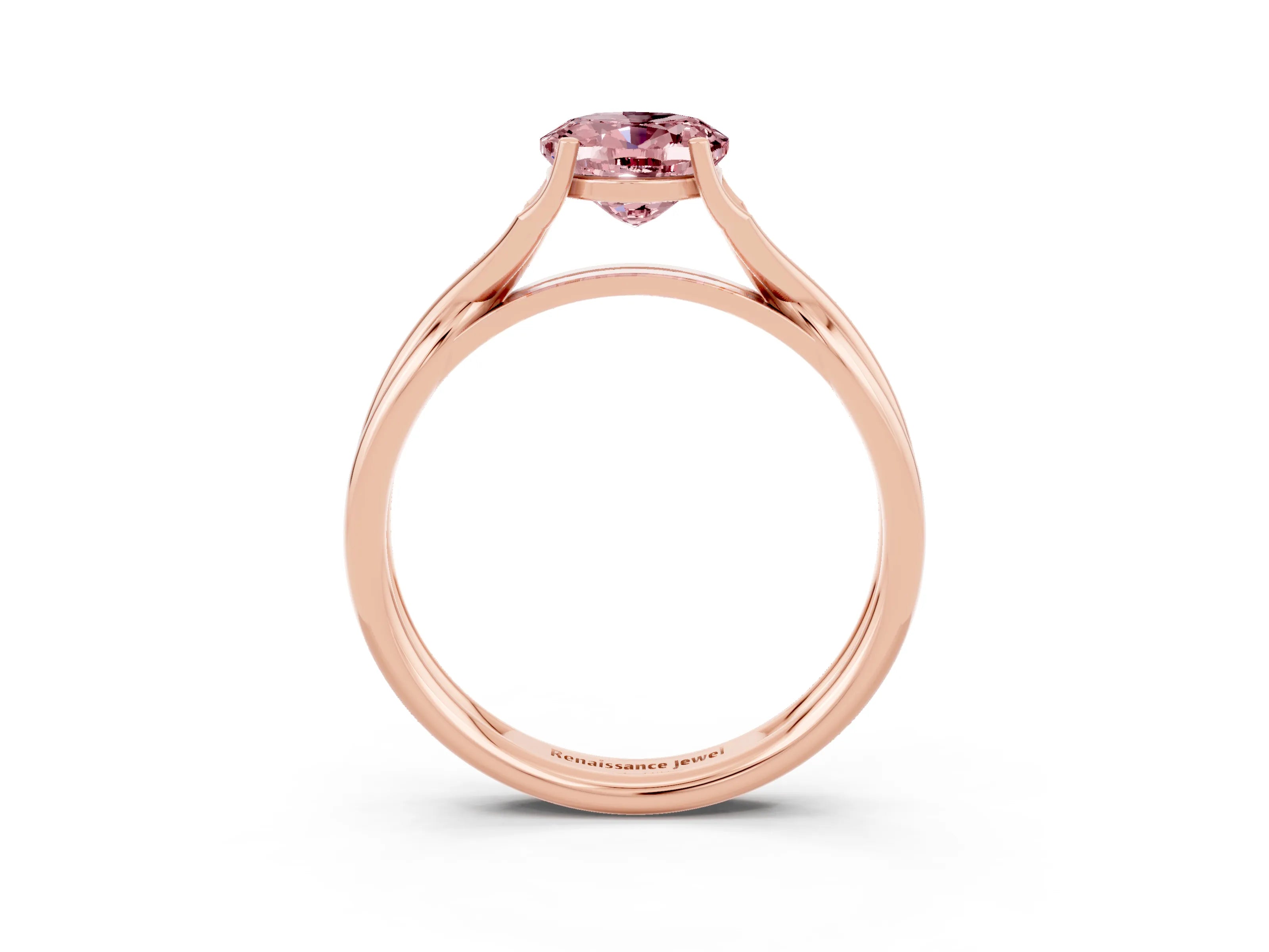 Rose gold Oval Cut Morganite Solitaire Twist Band Prong Setting Ring_54