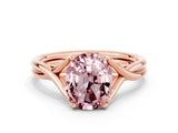 Rose gold Oval Cut Morganite Solitaire Twist Band Prong Setting Ring_63