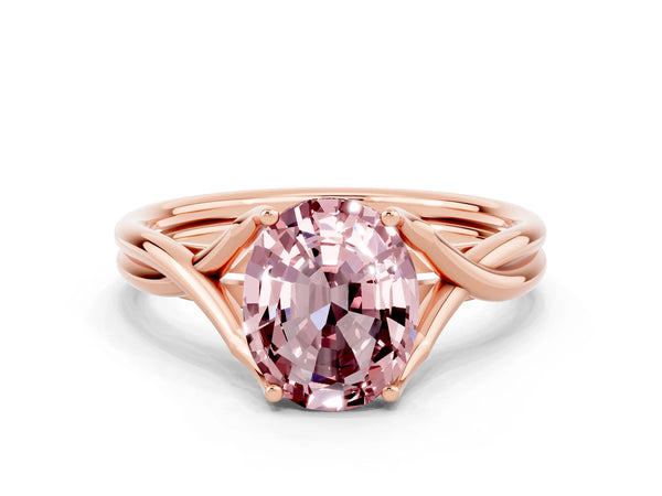 Rose gold Oval Cut Morganite Solitaire Twist Band Prong Setting Ring