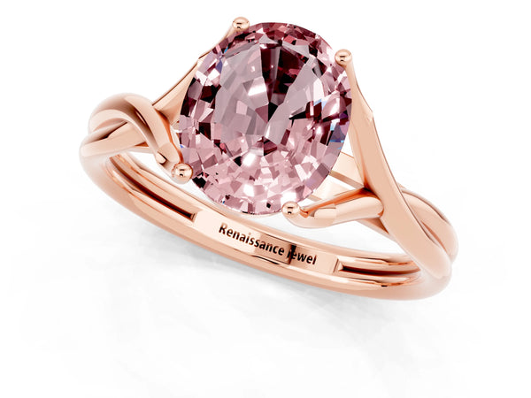 Rose gold Oval Cut Morganite Solitaire Twist Band Prong Setting Ring
