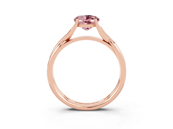 Rose gold Oval Cut Morganite Solitaire Twist Band Prong Setting Ring