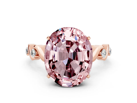 Rose gold Oval Cut Morganite Solitaire Twisted Band with Round  Accents and Prong Setting_12