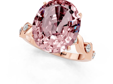 Rose gold Oval Cut Morganite Solitaire Twisted Band with Round  Accents and Prong Setting_13