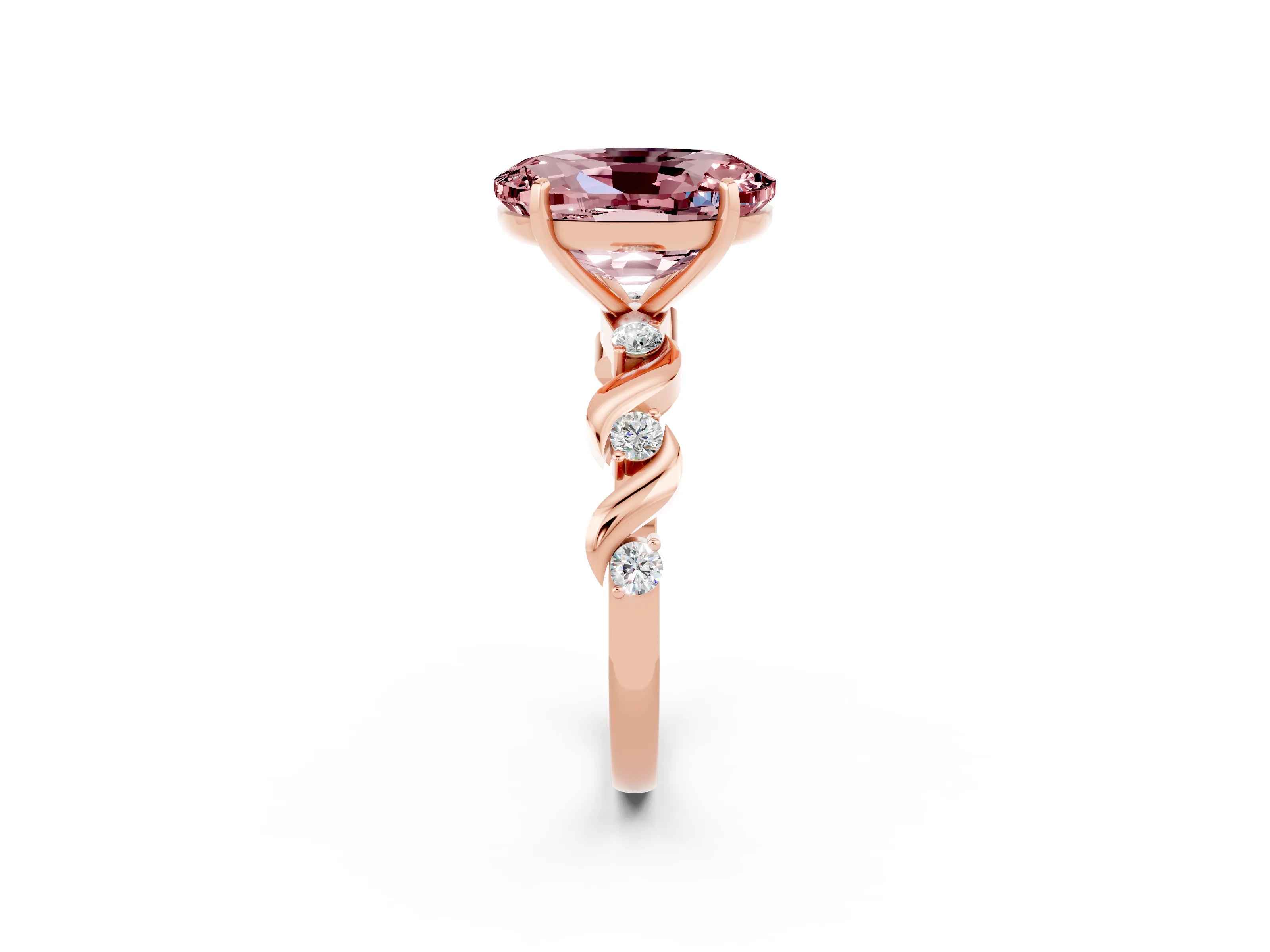 Rose gold Oval Cut Morganite Solitaire Twisted Band with Round  Accents and Prong Setting_14