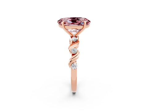 Rose gold Oval Cut Morganite Solitaire Twisted Band with Round  Accents and Prong Setting_14