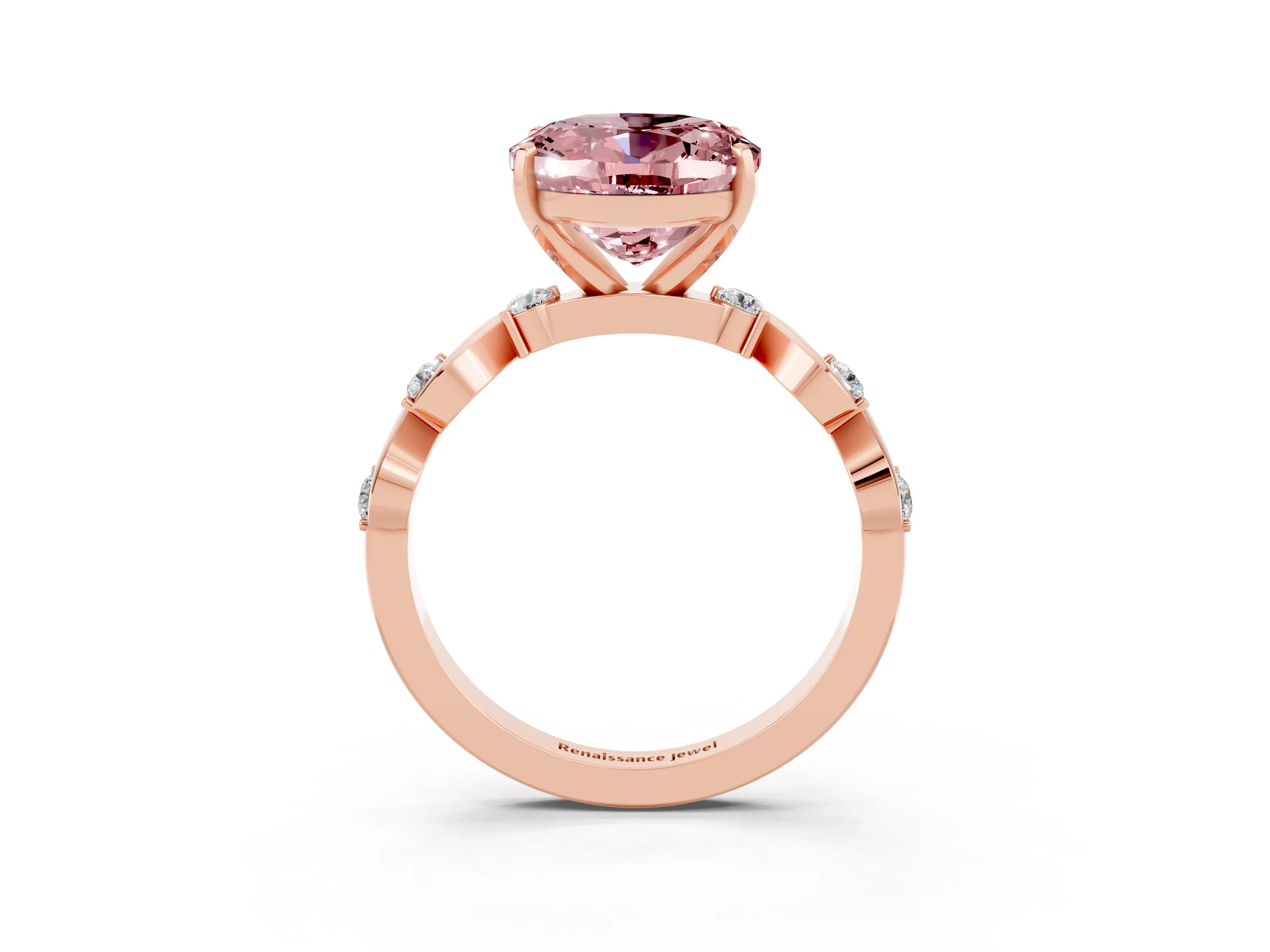Rose gold Oval Cut Morganite Solitaire Twisted Band with Round  Accents and Prong Setting_15