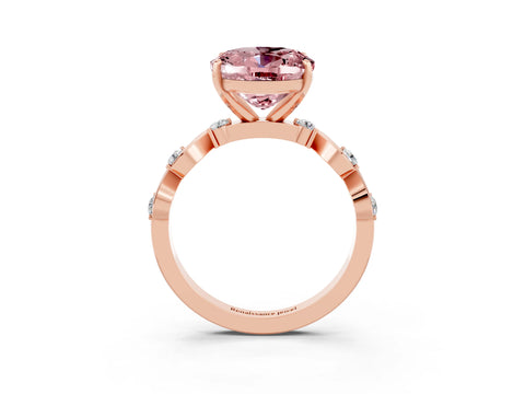 Rose gold Oval Cut Morganite Solitaire Twisted Band with Round  Accents and Prong Setting_15