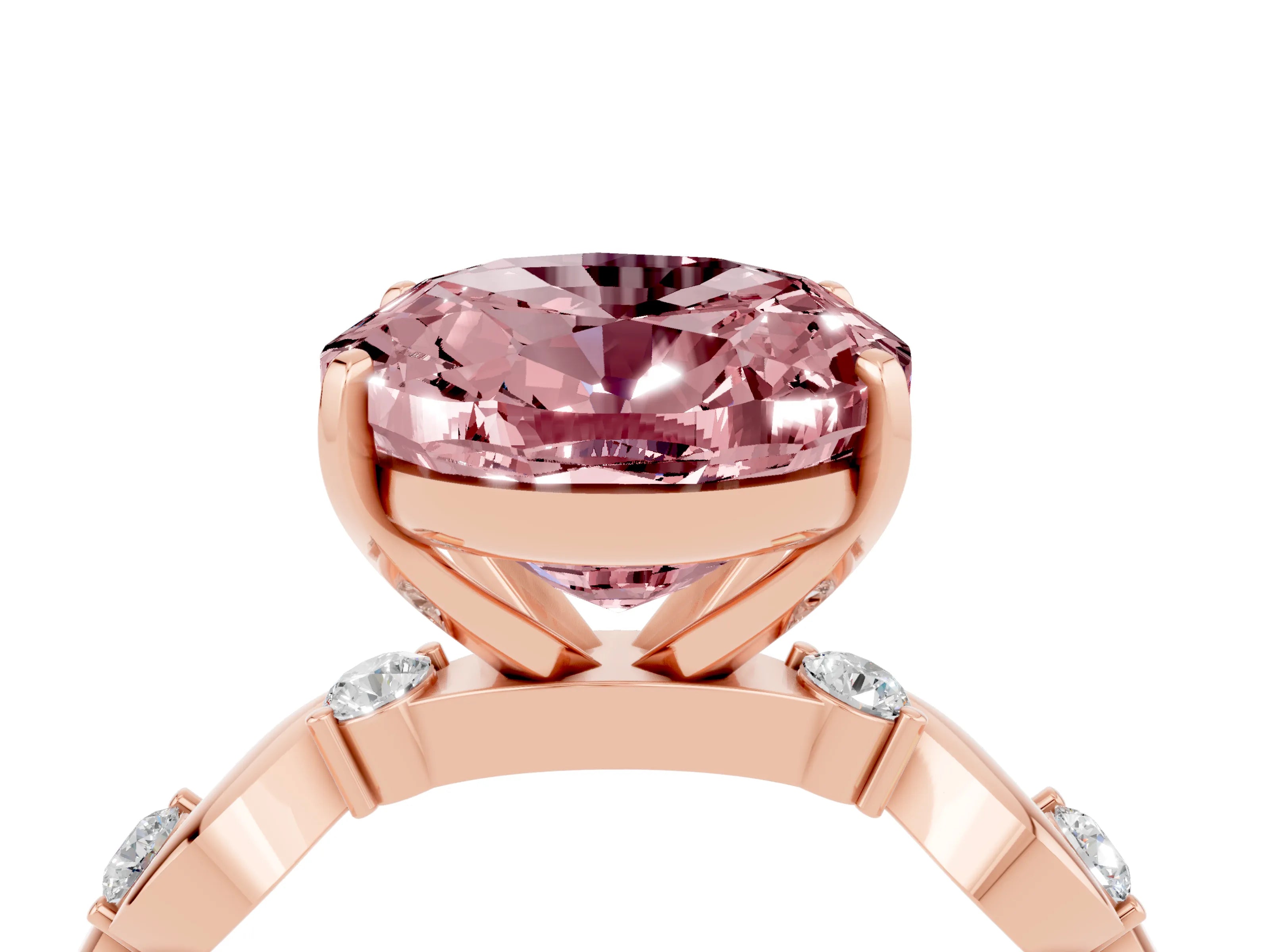 Rose gold Oval Cut Morganite Solitaire Twisted Band with Round  Accents and Prong Setting_16