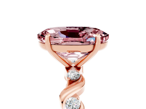 Rose gold Oval Cut Morganite Solitaire Twisted Band with Round  Accents and Prong Setting_17