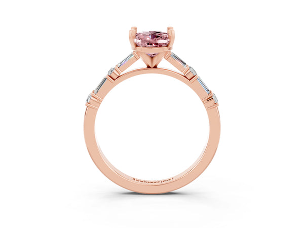 Rose gold Oval Cut Morganite Solitaire with Side Baguettes and Channel Set Band