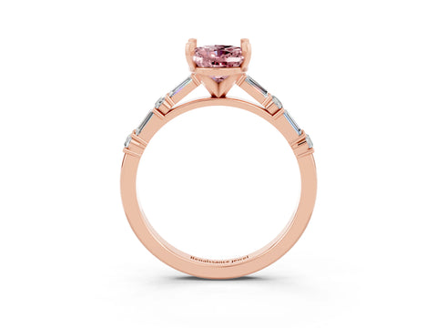 Rose gold Oval Cut Morganite Solitaire with Side Baguettes and Channel Set Band_3