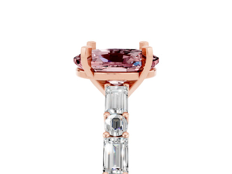 Rose gold Oval Cut Morganite Solitaire with Side Baguettes and Channel Set Band_5