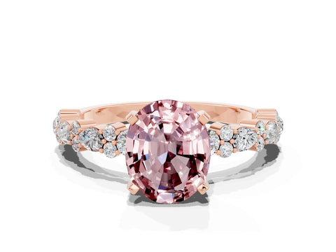 Rose gold Oval Cut Morganite Solitaire with Side Stones, Pave Band, Four-Prong Setting_36