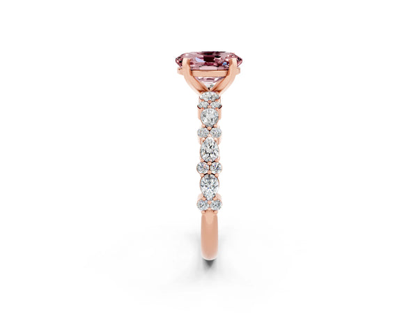 Rose gold Oval Cut Morganite Side Stone Solitaire Ring with Round  and Four-Prong Setting