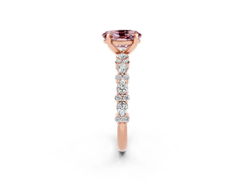 Rose gold Oval Cut Morganite Solitaire with Side Stones, Pave Band, Four-Prong Setting_38