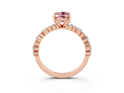 Rose gold Oval Cut Morganite Solitaire with Side Stones, Pave Band, Four-Prong Setting_39