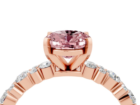 Rose gold Oval Cut Morganite Solitaire with Side Stones, Pave Band, Four-Prong Setting_40