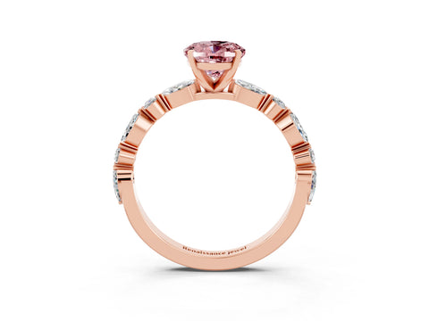 Rose gold Oval Cut Morganite Solitaire with Side Stones on a Pavé Band and Four-Prong Setting_3