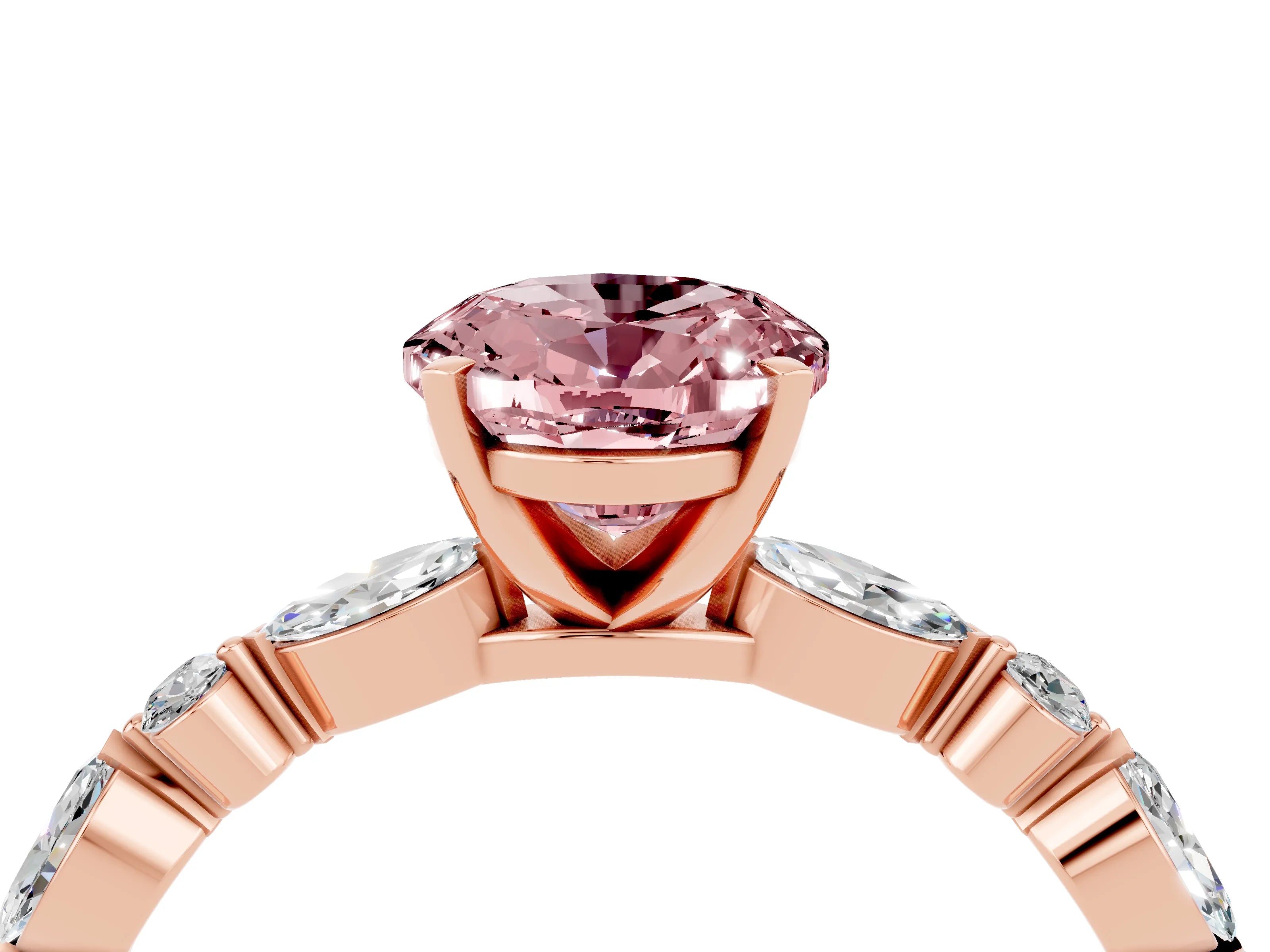 Rose gold Oval Cut Morganite Solitaire with Side Stones on a Pavé Band and Four-Prong Setting_4