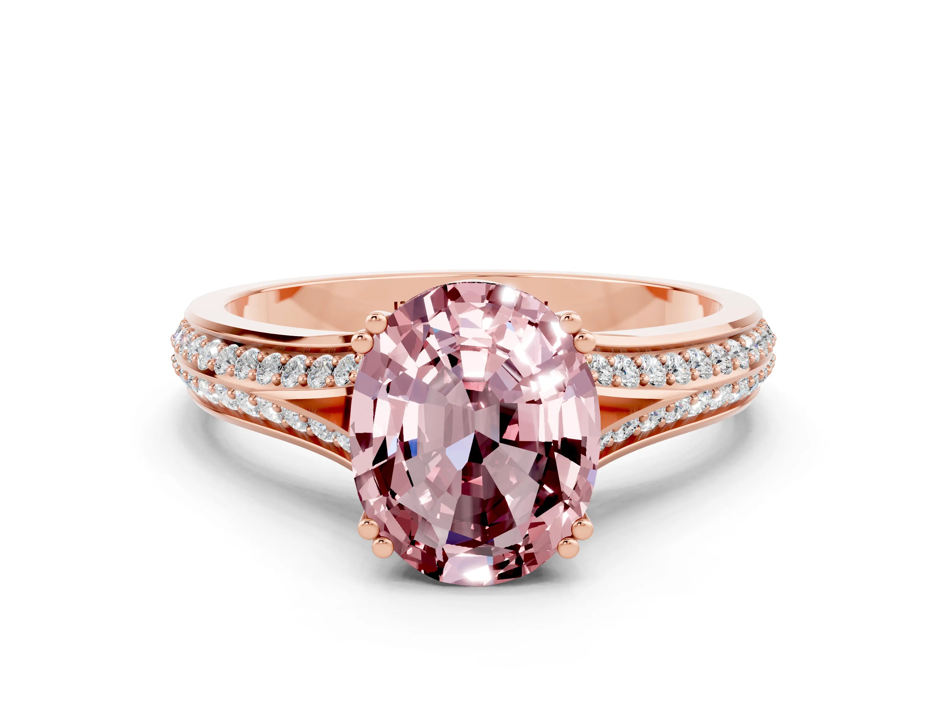 Rose gold Oval Cut Morganite Split Shank Engagement Ring with Pavé Band