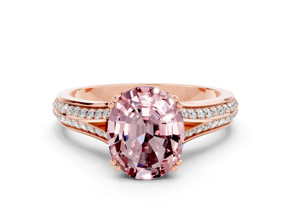 Rose gold Oval Cut Morganite Split Shank Engagement Ring with Pavé Band